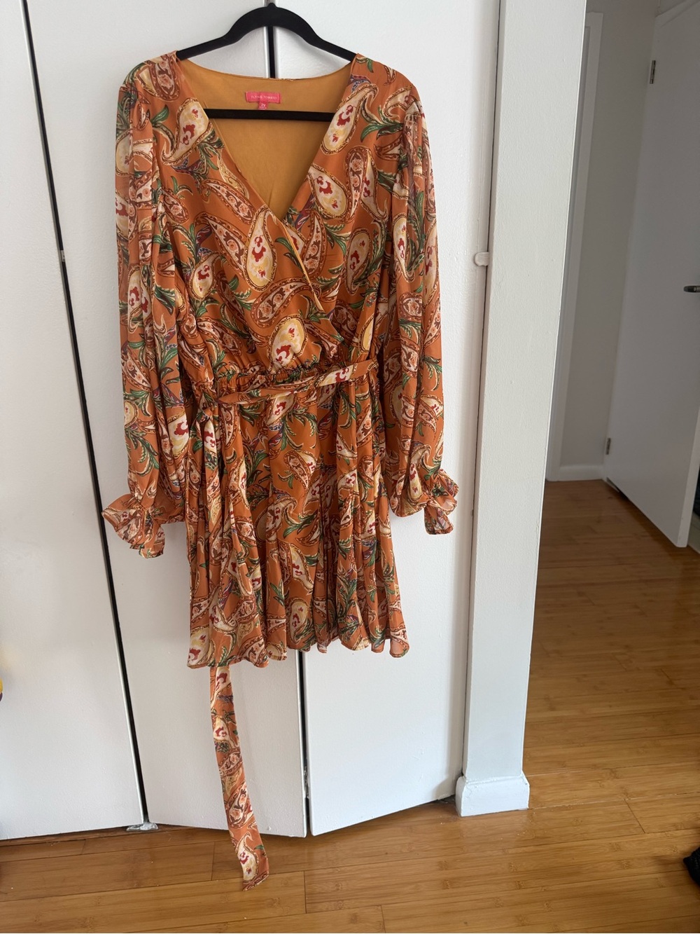 Flying Tomato Rust Paisley Wrap Mini Dress